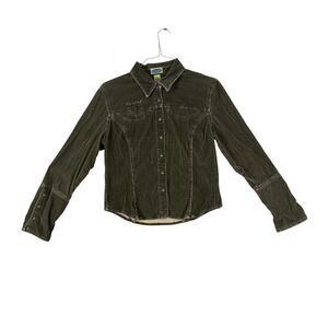 Overdrive Vintage Olive Green Corduroy Western Snap Front Jacket Large
